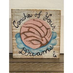Concha of Your Dreams Wood Block 4x4 Painting - Bathroom Decor
